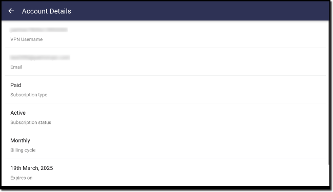 Your account details are shown here