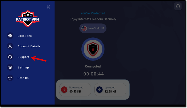 Click on Support from the menu