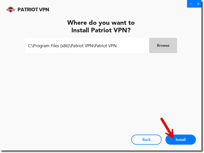 Confirm directory, click 'Install'