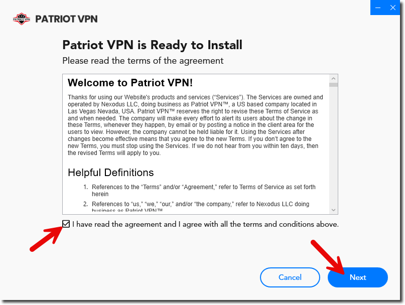 Agree to the terms and click 'Next'