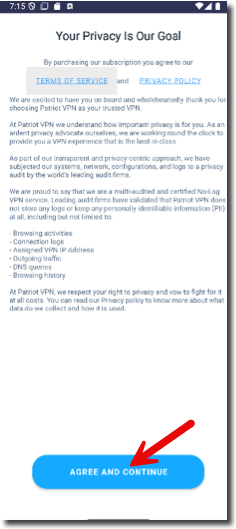 Read the terms and click agree & continue