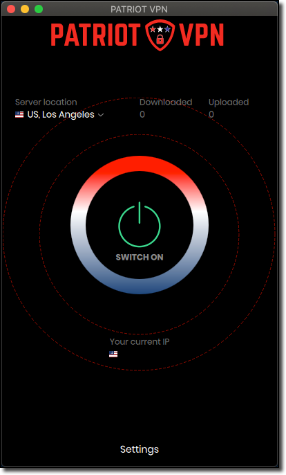 Patriot VPN Usage, click the power button to disconnect